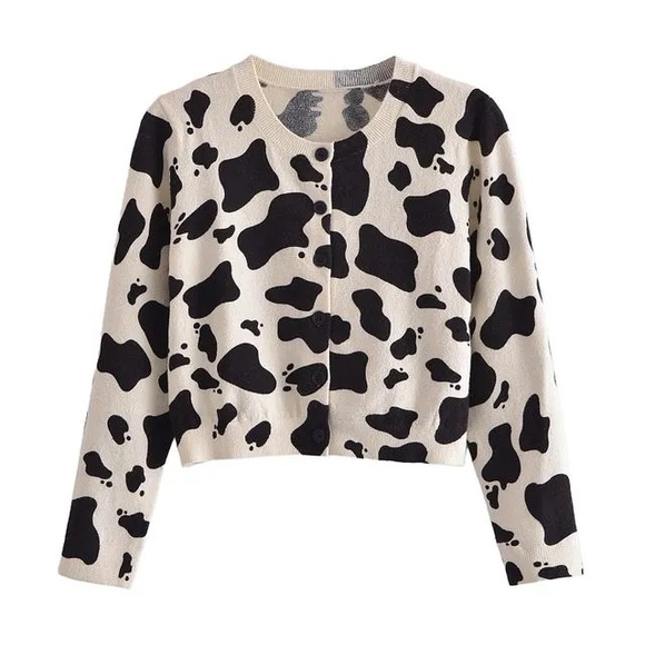 Zara Sweaters - Zara - Medium - Cow Print Cardigan Sweater